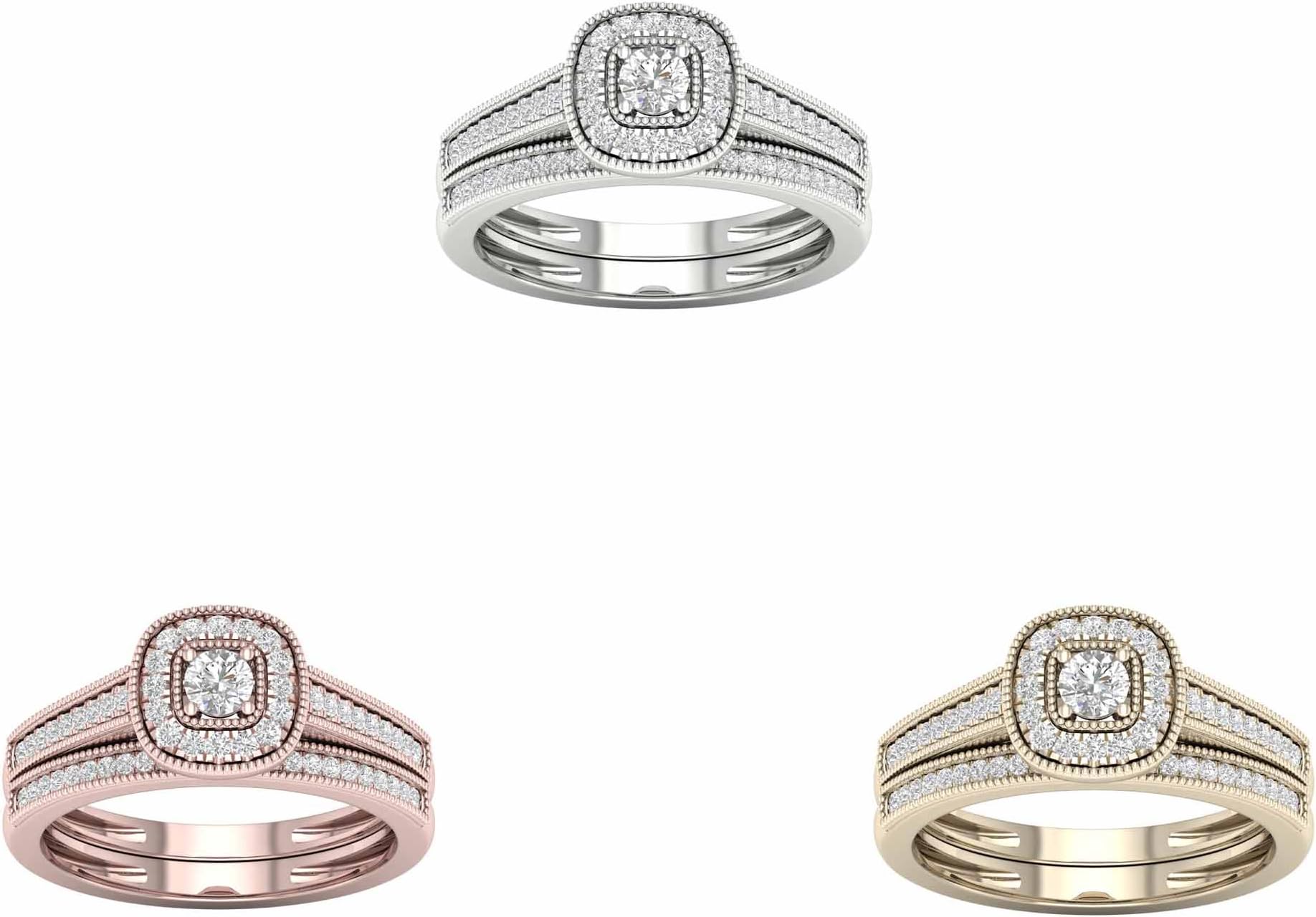 IGI Certified 10k Gold 1/3Ct TDW Round Diamond Cushion Halo Engagement Ring Set (I-J,I2)