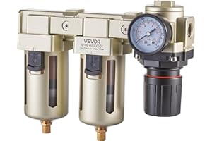 VEVOR Air Compressor Filter Regulator, 1/2" NPT Dual Stage Air-Drying System with 25μm + 5μm Brass Filter Element, Semi-Auto 