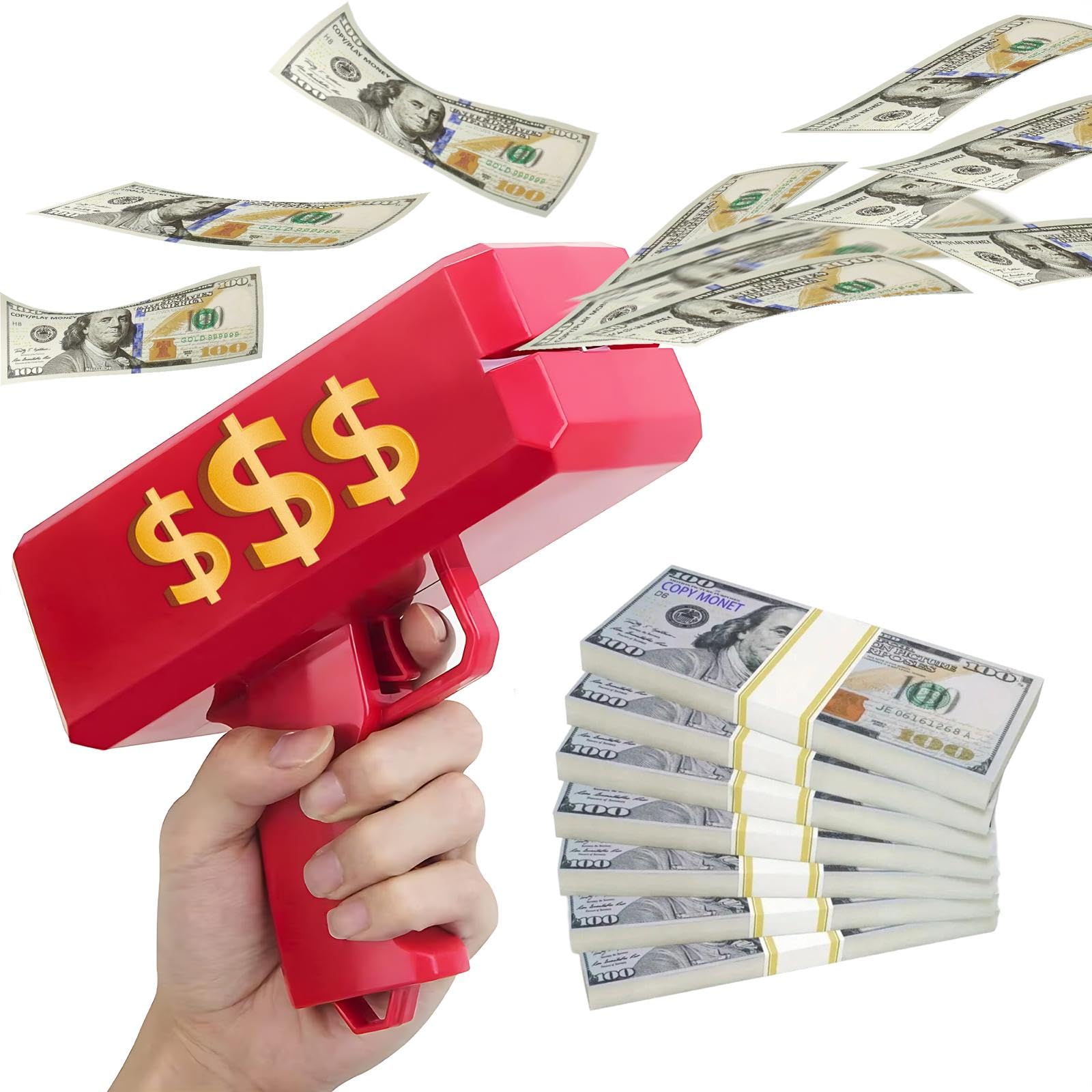 Red Money Gun Shooter Handheld Cash Dispenser Toy for Parties, Weddings, Movies & Events