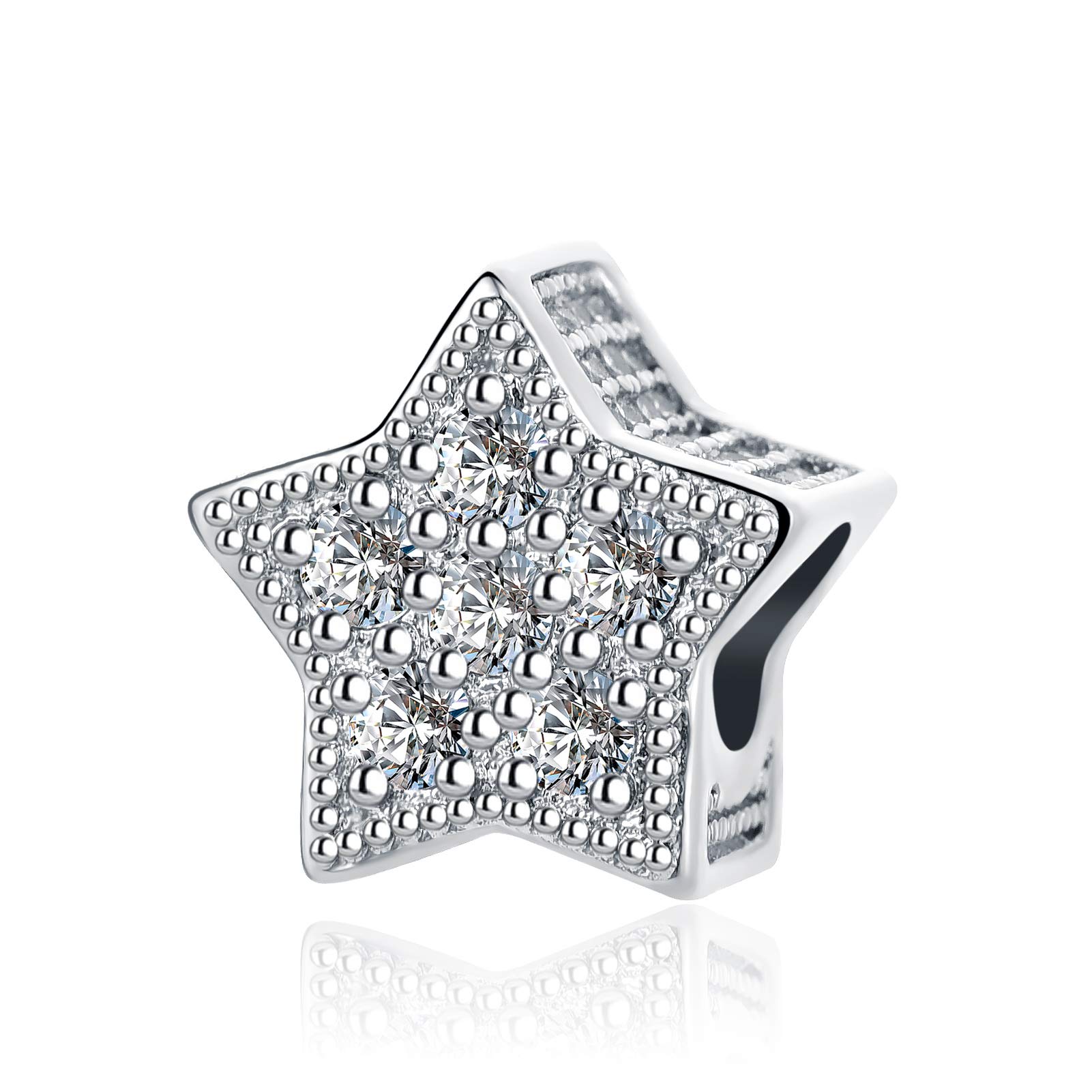SBI Jewelry Sparkling Star Charm for Bracelet Birthstone Crystal Clear Bead Pendant Women Mum Wife Sister Wife Daughter Cousin Family Best Friend Compatible with Pandora Charm Bracelet