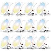 FREELICHT 12 Pack Retrofit LED Recessed Lighting 6 Inch, Selectable 2700K/3000K/4000K/5000K/6000K, Dimmable Flat LED Can Lights, 10W=110W, 1000LM, IC & Damp Rated, ETL & FCC, White