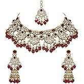 I Jewels Gold Plated Wedding Handcrafted Kundan Pearl Choker Necklace Jewellery Set For Women