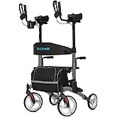 ELENKER Upright Walker, Stand Up Folding Rollator Walker with 10” Front Wheels Backrest Seat and Padded Armrest for Seniors(Carbon Fiber Black)