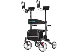 ELENKER Upright Walker, Stand Up Folding Rollator Walker with 10” Front Wheels Backrest Seat and Padded Armrest for Seniors(Carbon Fiber Black)