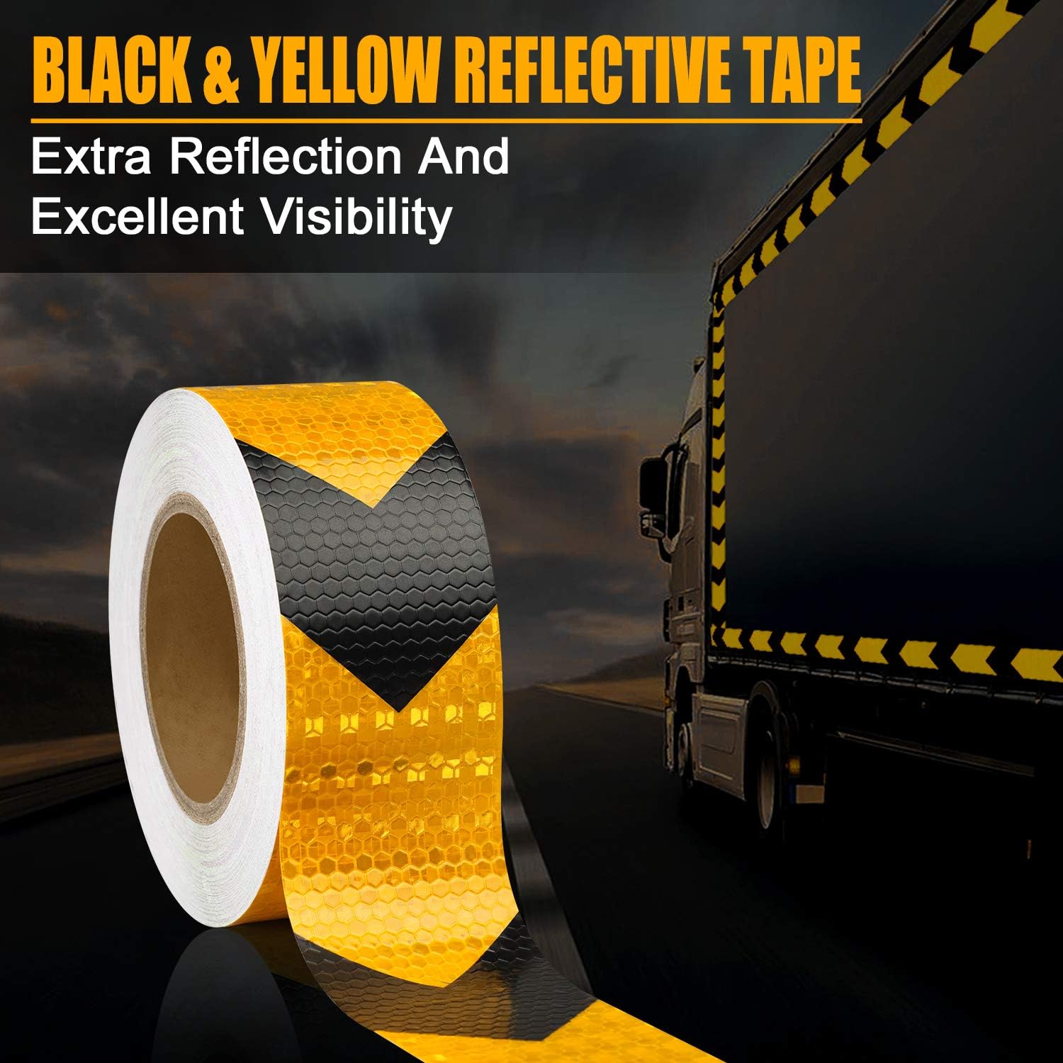 Seven Sparta 2 Inch x 100 Feet Reflective Safety Tape Black & Yellow Arrow Caution Reflector Outdoor Conspicuity Tape for Vehicles, Trailers, Boats, Signs: Automotive