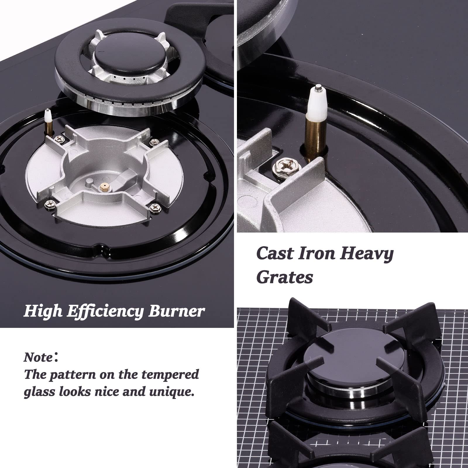 30-inch 5-Burner Built-in Gas Cooktop with Tempered Glass & Cast Iron Grates - LW5G01 (LPG/NG Convertible, Black)