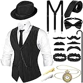 Hercicy 1920s Mens Costume Set, Gangster Vest Hat Suspenders Vintage Pocket Watch Halloween Cosplay Accessories