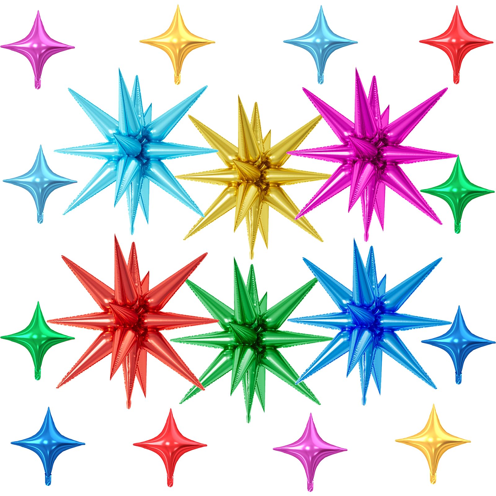Photo 1 of 18 Pcs Colorful Star Balloons, Multi-color Stars Foil Balloon with 6 Pcs 22-Inch Explosion Star Balloons 12Pcs 10-Inch Four Pointed Stars Balloon for Baby Shower Kids Birthday Party Decoration