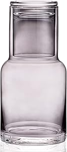 Bedside Water Carafe in GREY glass for nightstand decor and glass water dispenser or a mouthwash decanter Glass drink dispenser with cup lid keeps water clean and fresh