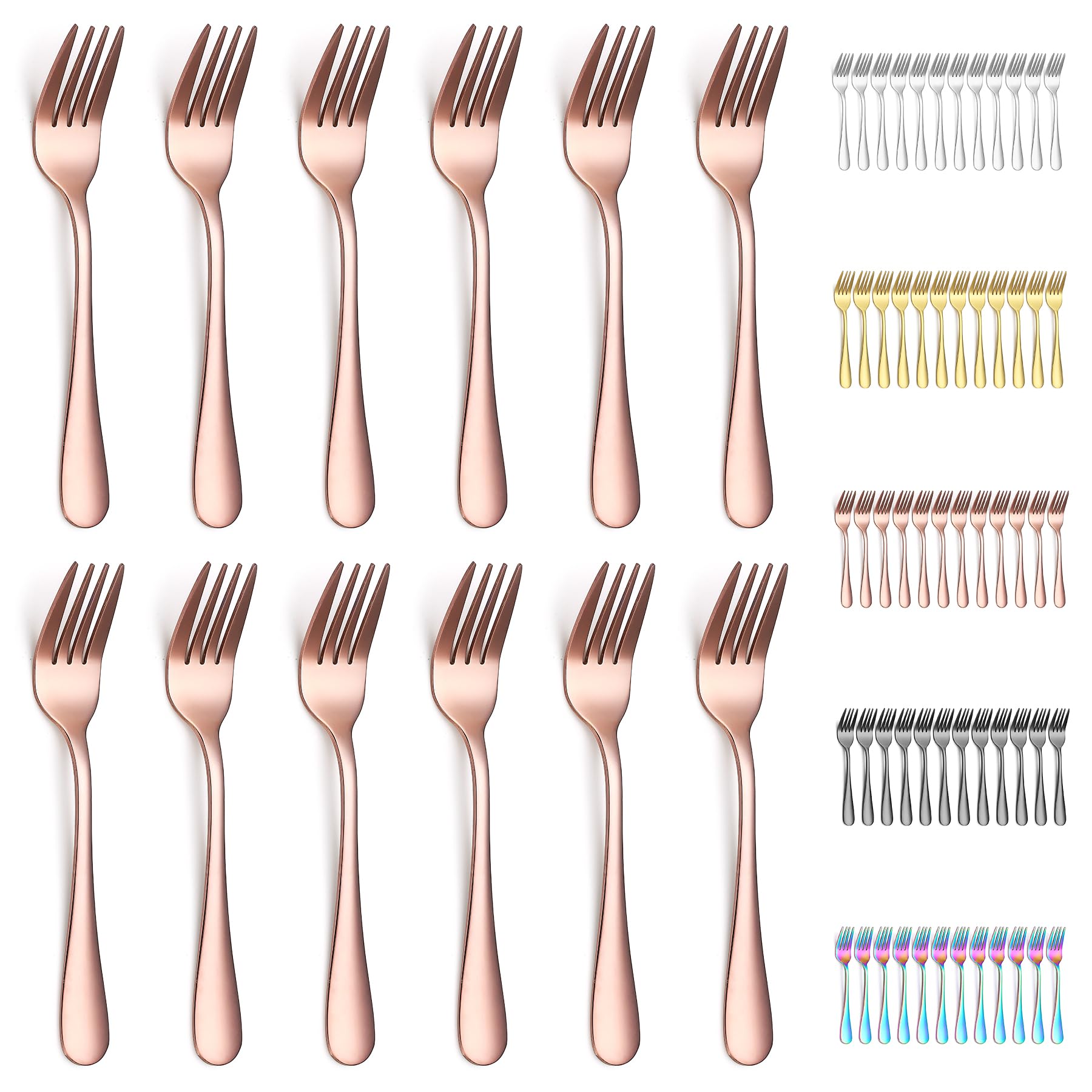Evanda Dessert Forks 12 Pieces, Rose Gold Titanium Plating Stainless Steel Pastry Forks Set, Fruit, Mini Cake, Appetizer for Home, Wedding, Party, Cafe, Restaurant, Dishwasher Safe. — image 1