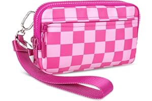 hibear Checkered Wristlet Wallets for Women with ID Window Small Nylon Crossbody Bum Bag Cute Wristlet Purse with 4 Zippers