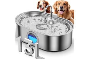 ECOCONUT 3.4Gal Dog Water Fountain for Large Dogs, 13L Stainless Steel Large Pet Fountain with Deeper & Wider Drinking Area, Automatic Dog Water Bowl Dispenser with Water Window & LED, Super Quiet