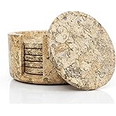 UrbanFocal Marble Coaster Set of 6-3.7" Round Marble Drink Coasters, Cork Backing Non-Slip, Office Protect Tables from Stains and Scratches, Coral