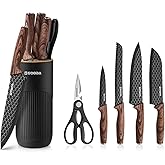GOODA Kitchen Knife Set With Block,6-Piece Professional Chef Cooking Knives Set For Kitchen,Non-Stick Stainless Steel Knife Block Set