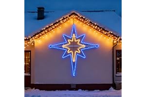 Rossesay Outdoor Christmas Star of Bethlehem Large LED Star Window Plug Operated Lighted for Xmas Wall Window Indoor Outside Home Street Store Holiday Decorations(43'',Warm, Blue Light)
