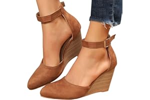 HINDOLA Women's Espadrilles Closed Toe Sandals Ankle Strap Dressy Platform Wedge Sandals Ladies Platform Summer Heels Shoes