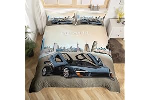 Feelyou Race Car Duvet Cover Set Queen Size 3D Print Car Print Bedding Set Stylish Decor Boy's Sport Comforter Cover with 2 Pillowcases Speed Sports Car Microfiber Zipper 3 Pcs Novely