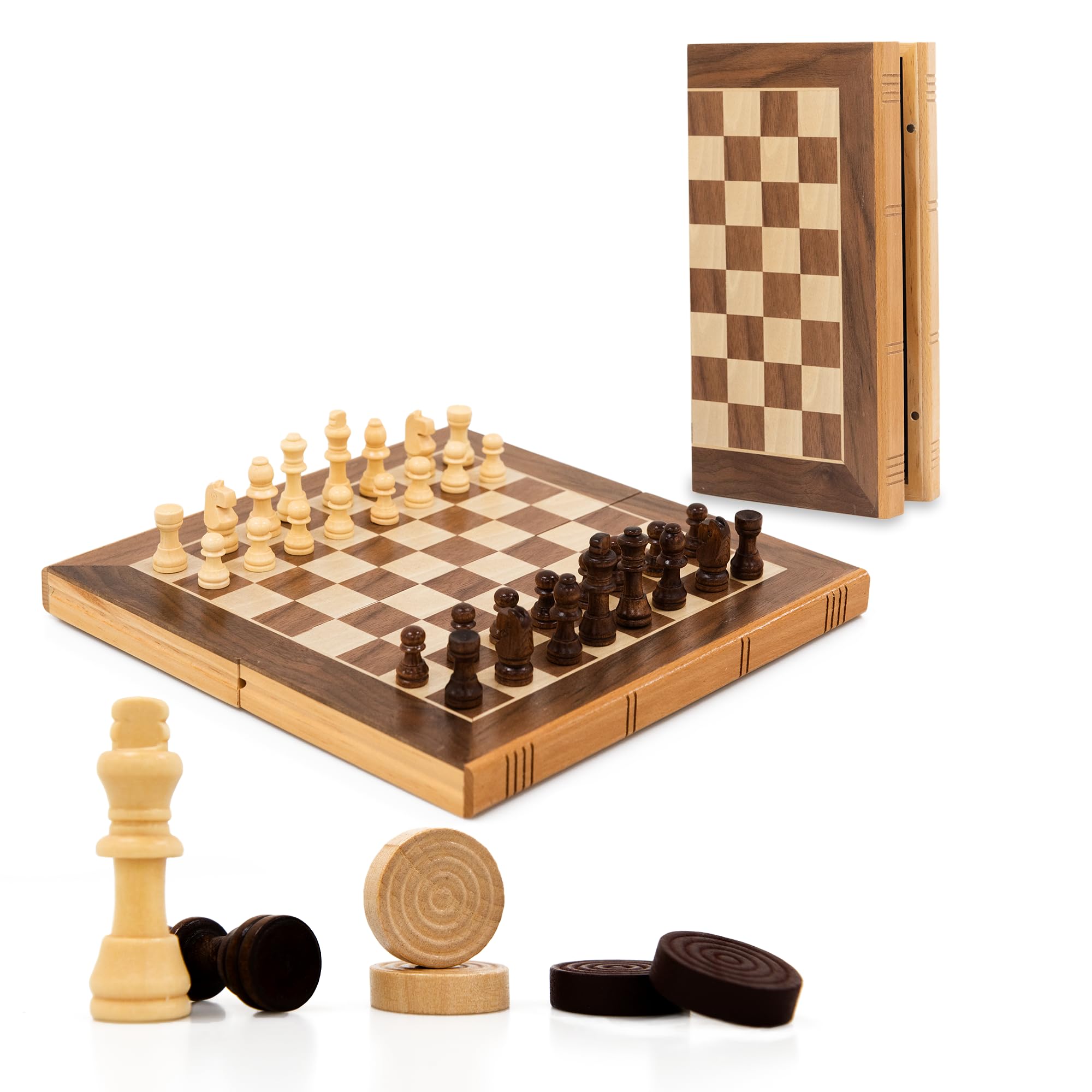 M.Y Premium 12" Wooden Chess Set | Two In One | Traditional Chess Board Game with Draughts for Adults & Kids
