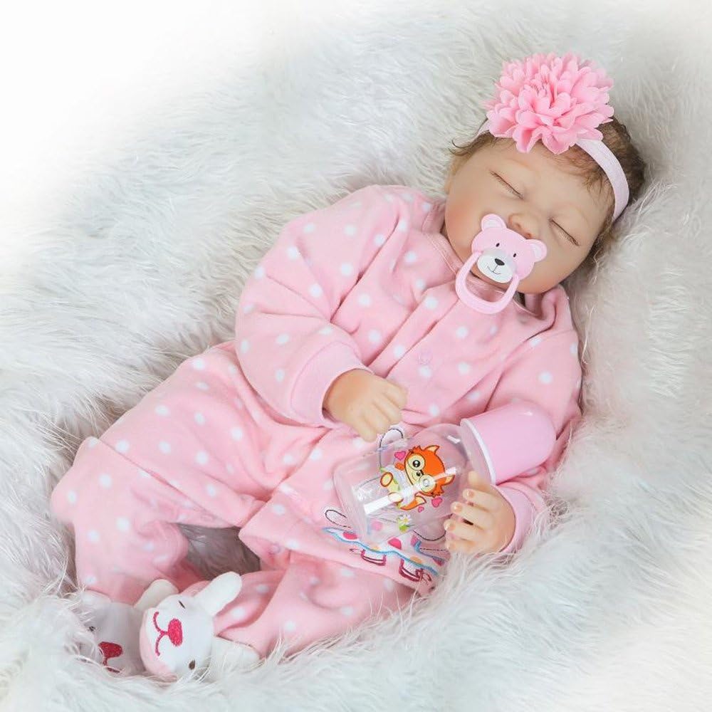 LIDE 22 inch 55cm Reborn baby dolls girls Lifelike sleeping child toys Silicone vinyl safe and non-toxic Magnetic soother