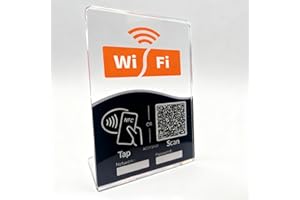 WiFi QR Code Sign for Guests with NFC – Tap or Scan to Copy Password, Clear Acrylic WiFi Password Display Stand, Tabletop Wi-