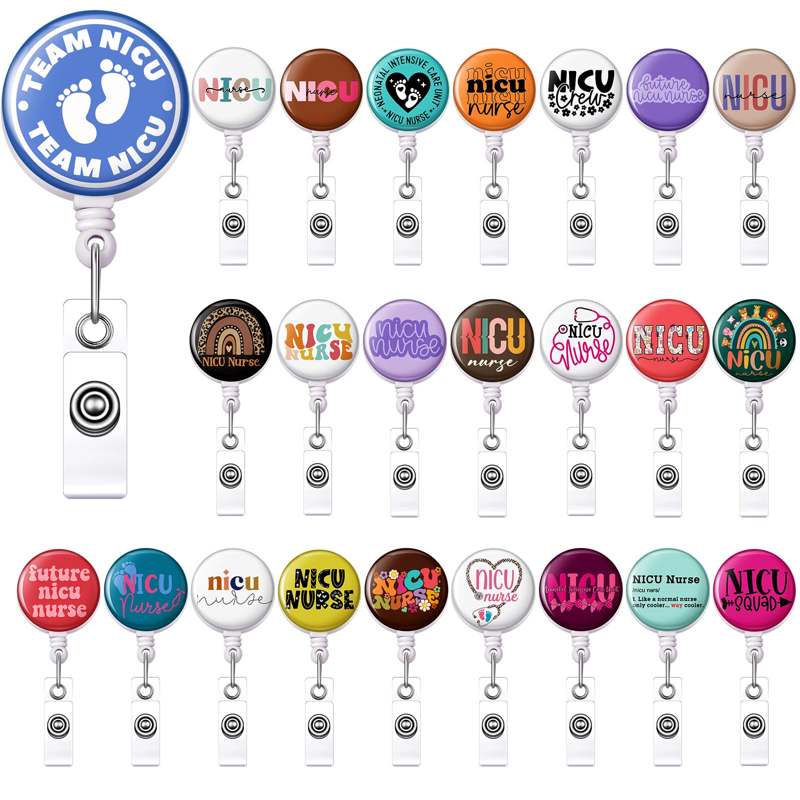 Photo 1 of Geyoga 24 Pcs NICU Funny Nurse Badge Reels with Metal Clip for Neonatal Intensive Care Awareness Day Retractable Holders for NICU Nurse Thank You Gifts Supplies for Medical RN Doctors