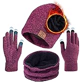 Kehen Winter Beanie Hats Scarf Touchscreen Gloves Set for Men Women Thick Beanies Skull Cap Neck Warmer with Fleece Lined