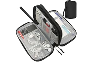 CAAORDKSO Electronics Organizer Travel Bag, Small Cable Organizer Case Waterproof Accessories Pouch, Travel Electronic Carrying Case for Cord, Charger, Phone, USB, Power Bank, Earphone (Black, Medium)
