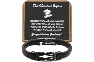 JOYCUFF 𝗚𝗿𝗮𝗱𝘂𝗮𝘁𝗶𝗼𝗻 𝗚𝗶𝗳𝘁𝘀 𝗳𝗼𝗿 𝗛𝗶𝗺 𝟮𝟬𝟮𝟰 High School, College Graduation Gifts for Men Class of 2024 Leather Stainless Steel Knot Bracelet, Graduation Gifts for Son Boyfriend Brother Grandson Friends