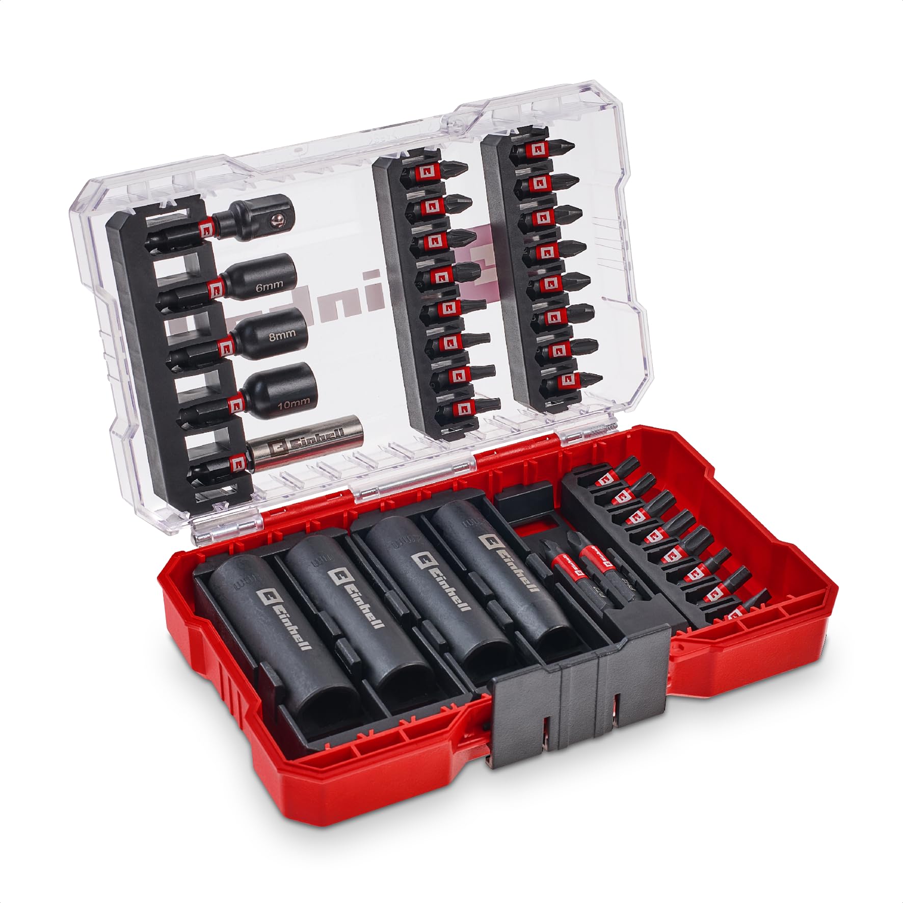 Original Einhell M-CASE 35-Piece Impact Bit and Socket Set (25 mm Bits, 50 mm Bits, Hexagon Sockets, Long Sockets, Socket Adapter, 60 mm Bit Holder Incl. Storage Box)