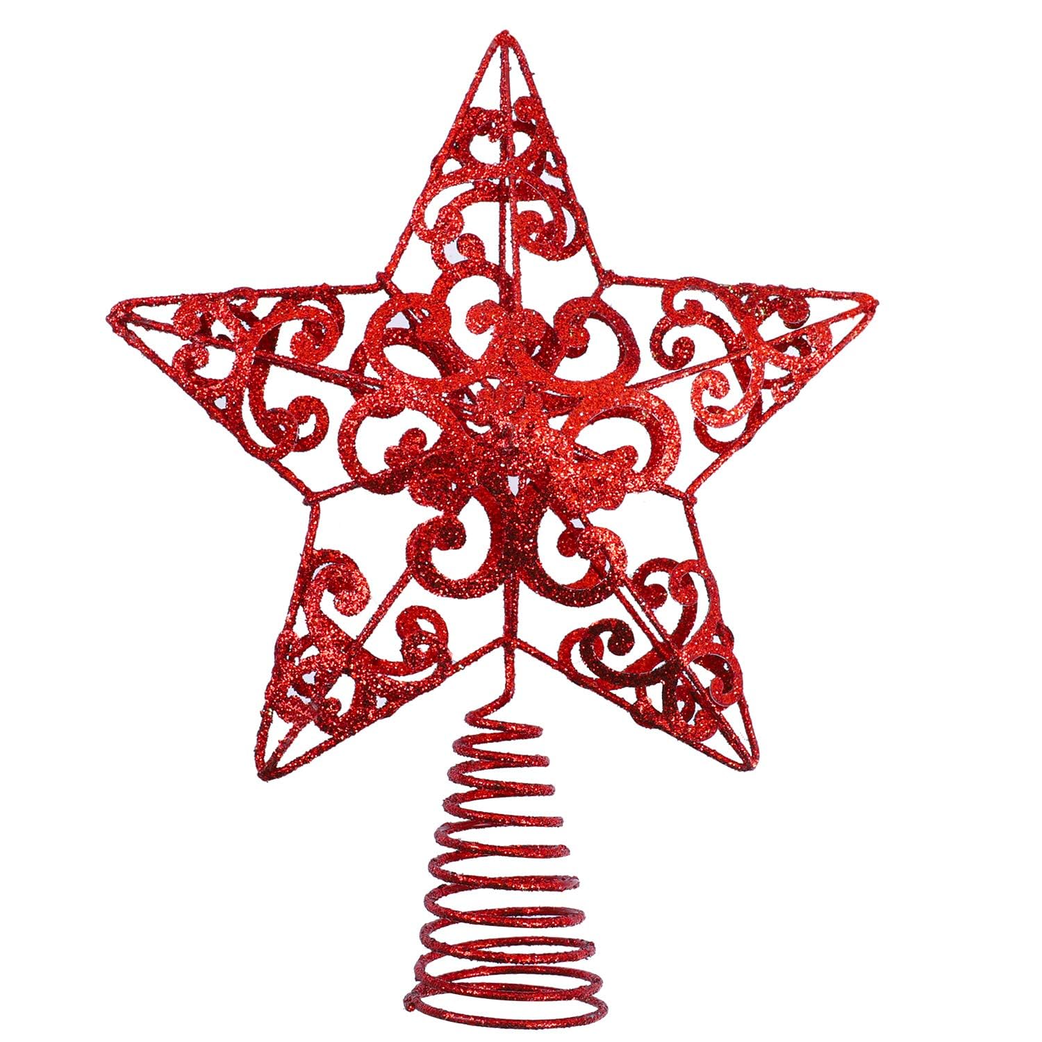 ANECO 10 Inches Metal Glittered Christmas Tree Topper Star Treetop Decoration for Christmas Home Decor