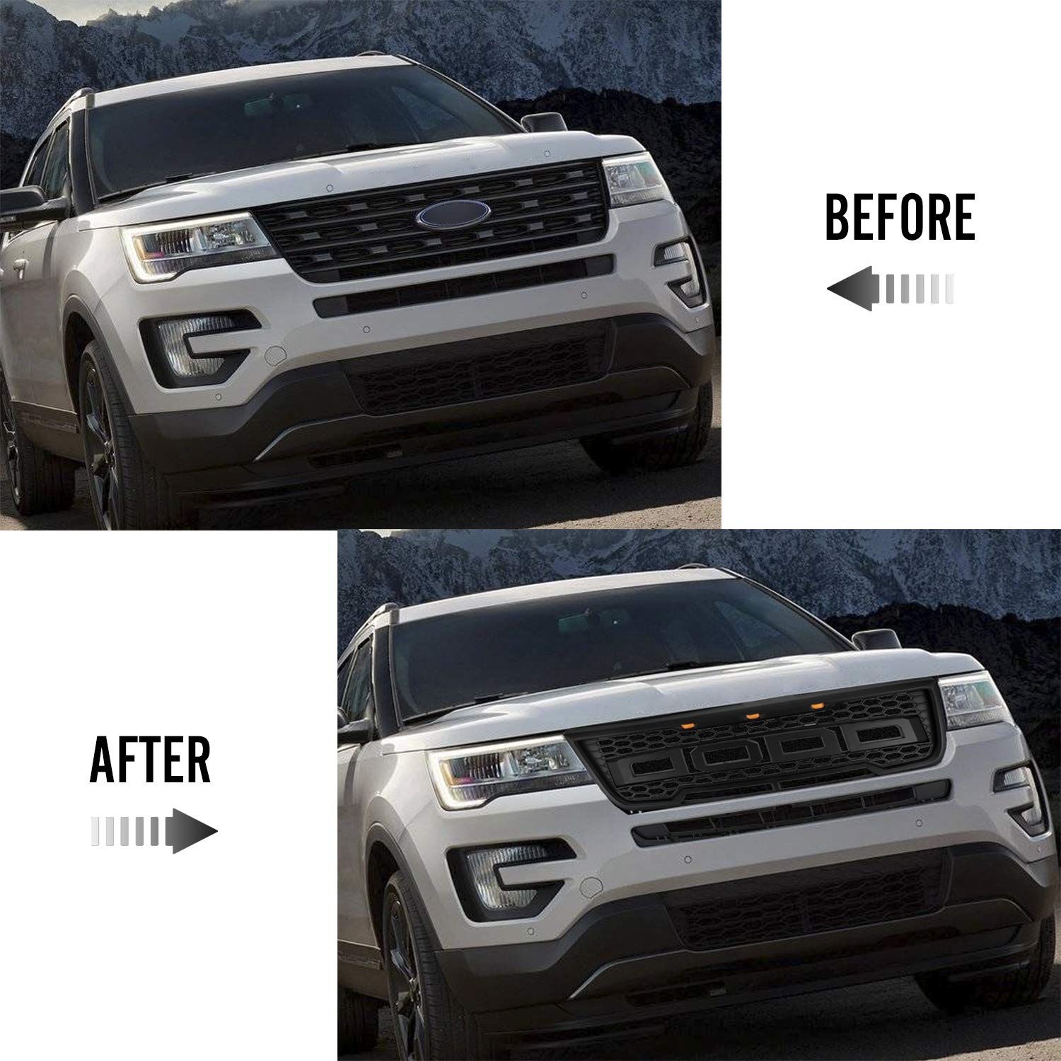 Grilles Grille Guards Matte Black Front Grill For Ford Explorer 16 17 Raptor Style Grill Front Bumper Sport Grille With Amber Led Lights Grilles