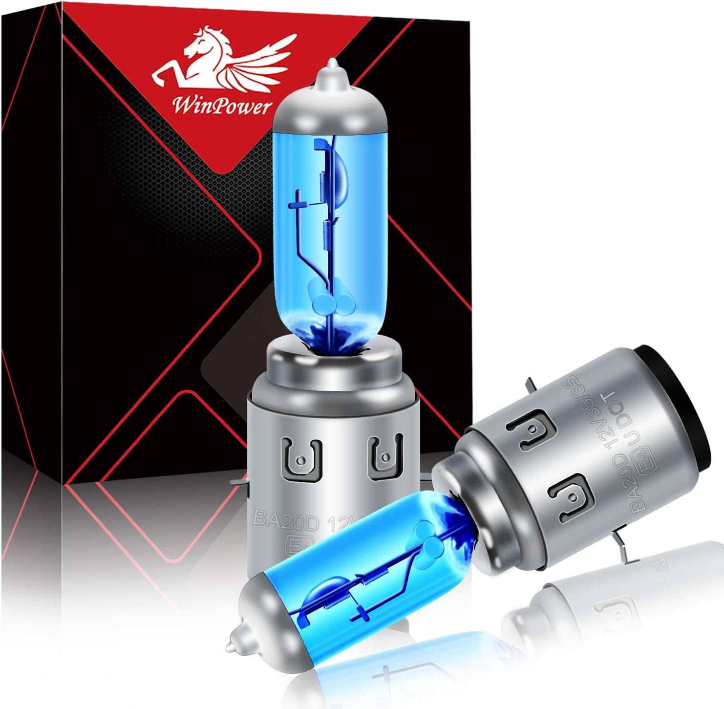 WinPower Ba20d S2 35/35W 12V Motorcycle Bulb Halogen Headlamp 5000K Warm White Super Bright Hi/Lo Dual Headlight Lamp Light, 2 Pieces