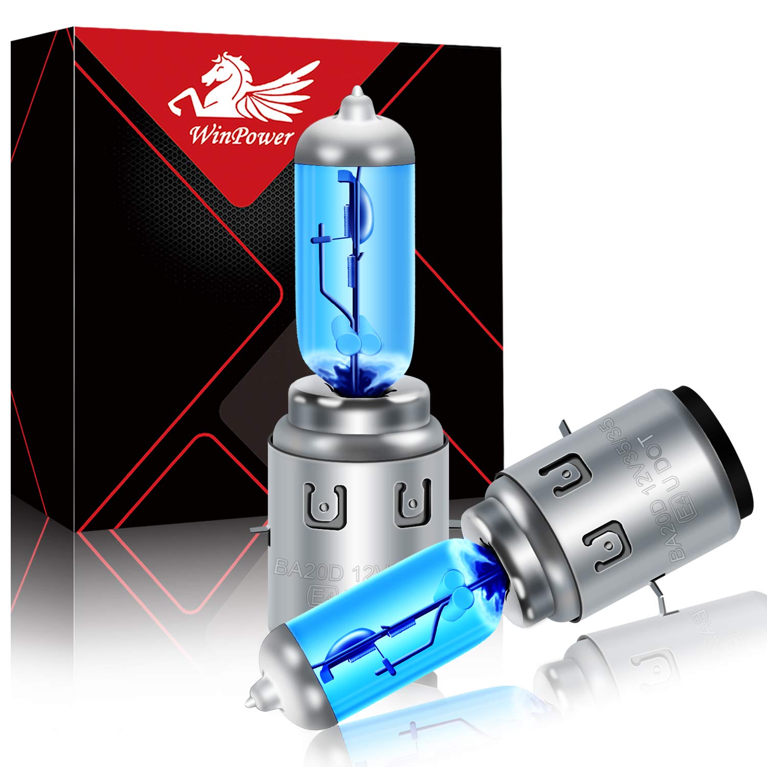 WinPower Ba20d S2 35/35W 12V Motorcycle Bulb Halogen Headlamp 5000K Warm White Super Bright Hi/Lo Dual Headlight Lamp Light, 2 Pieces