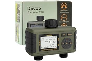 Sprinkler Timer 2 Zone, Diivoo Water Timer for Garden Hose 2 Outlet, Irrigation Timer with Rain Delay and Manual Watering for Lawn, Pool Filling