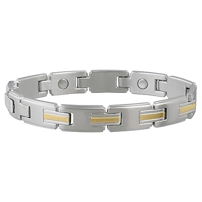 Sabona Men's Stainless/Gold Magnetic Link Bracelet, L/XL, 1 Ounce
