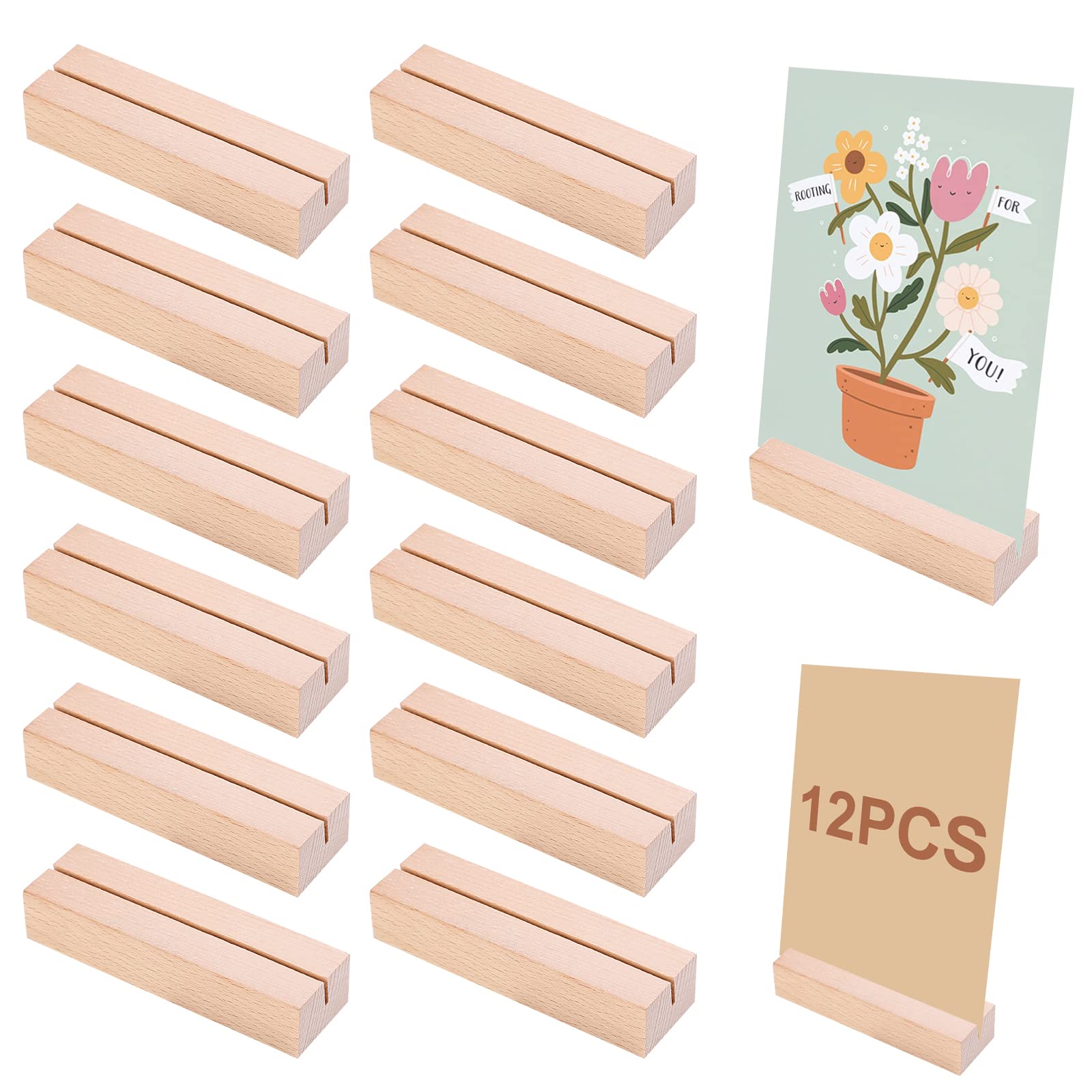 AiQInu Wooden Card Holder, Pack of 12, Stable Beech Wood, Unique Design, Versatile