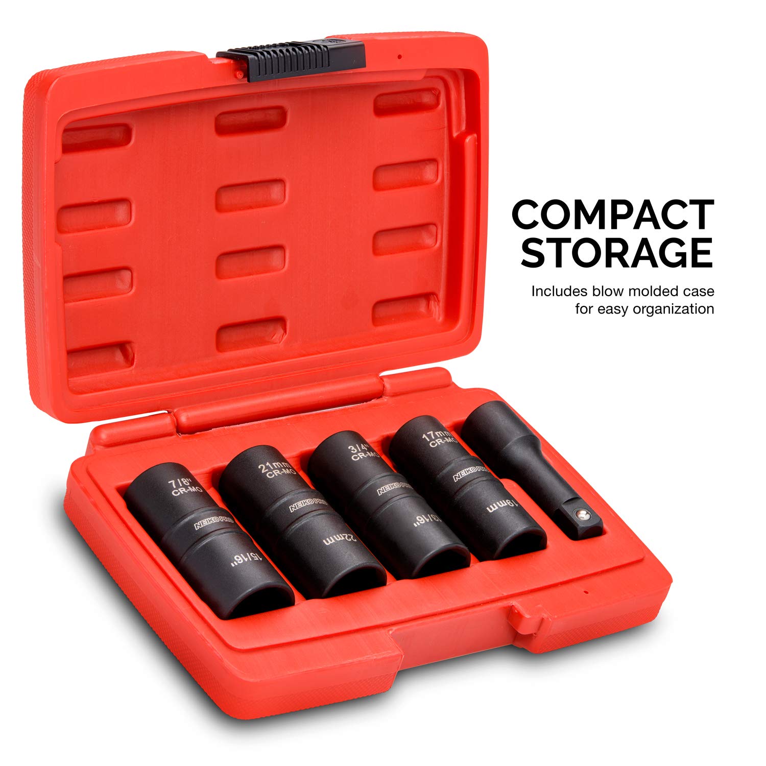 Neiko 02282B Drive Thin Wall Flip Impact Socket Set (5 Piece), 1/2
