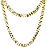 CaptainSteeL Miami Cuban Link Chain Necklace for Men/Women,316L Stainless Steel/Gold Plated 9MM Width 18"/20"/22"/24" Length Fashion Snap Shiny Ziron Button Hip Hop Jewelry with Gift Box