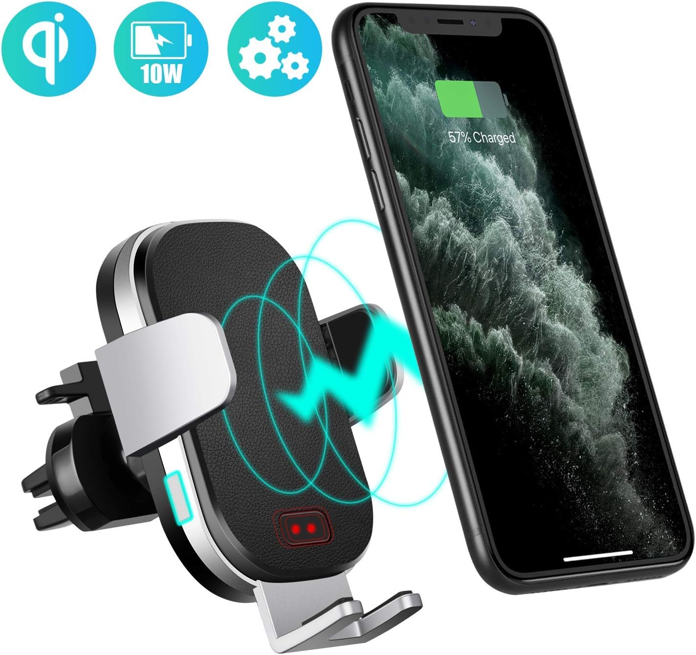 Chargeur Sans Fil Voiture 15W Qi Automatique - Support Téléphone Clip Ventilation Bleu