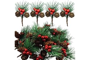 ROORUZ Grenerics 20 Branch Red Berry Pinecones Pine Needles Stems Artificial Winter Christmas Berries Picks Decor for Christmas Garland Holiday Wreath Ornaments by Baryuefull
