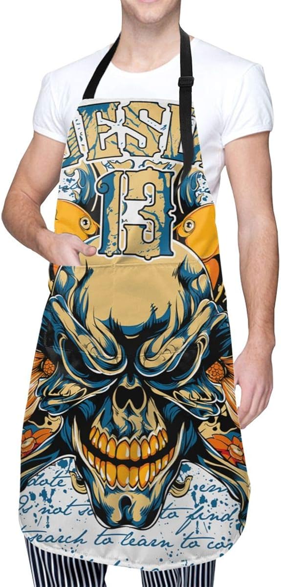 CANCAKA Apron,Skull Scary Tuesday Thirtheen Print,Adjustable Woman Men