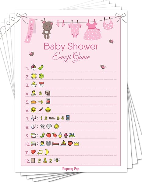 Amazon Co Jp ベビーシャワー 絵文字ゲームカード 50枚入り ベビーシャワーゲーム 女の子用 パーティー活動アイデア用品 おもちゃ