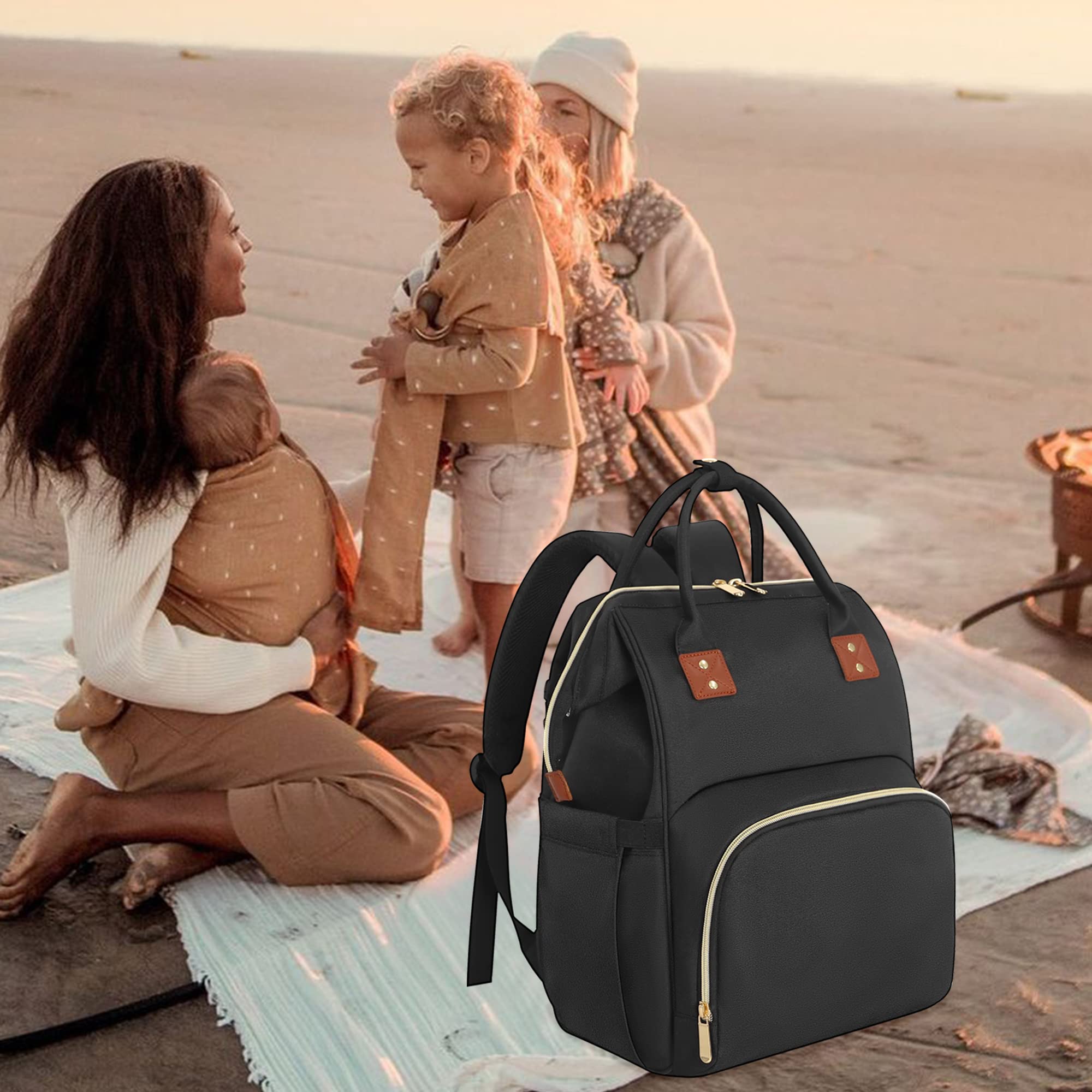 Diaper Bag Backpack Multi-Function Baby Bag With Large Capacity and Insulated Pockets Diaper Backpack Organizer Bag for Mom/Dad, Black