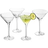 EVEREST GLOBAL Ribbed Optic Martini Glasses Set of 4, Hand Blown Cocktail Glasses with Stem, 7.5 oz Vintage Martini Glass for Bar, Martini, Cosmopolitan, Manhattan, Gimlet, Pisco Sour