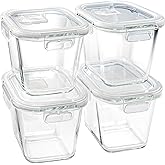 Soup Containers with Lids Glass 32 oz, 4 Cup Borosilicate Glass Food Storage Containers, Microwave & Freezer Safe Jars, Small Square Meal Prep Bowl for Salad, Fruit, Lunch, Ice Cream, Travel, 4 Pack