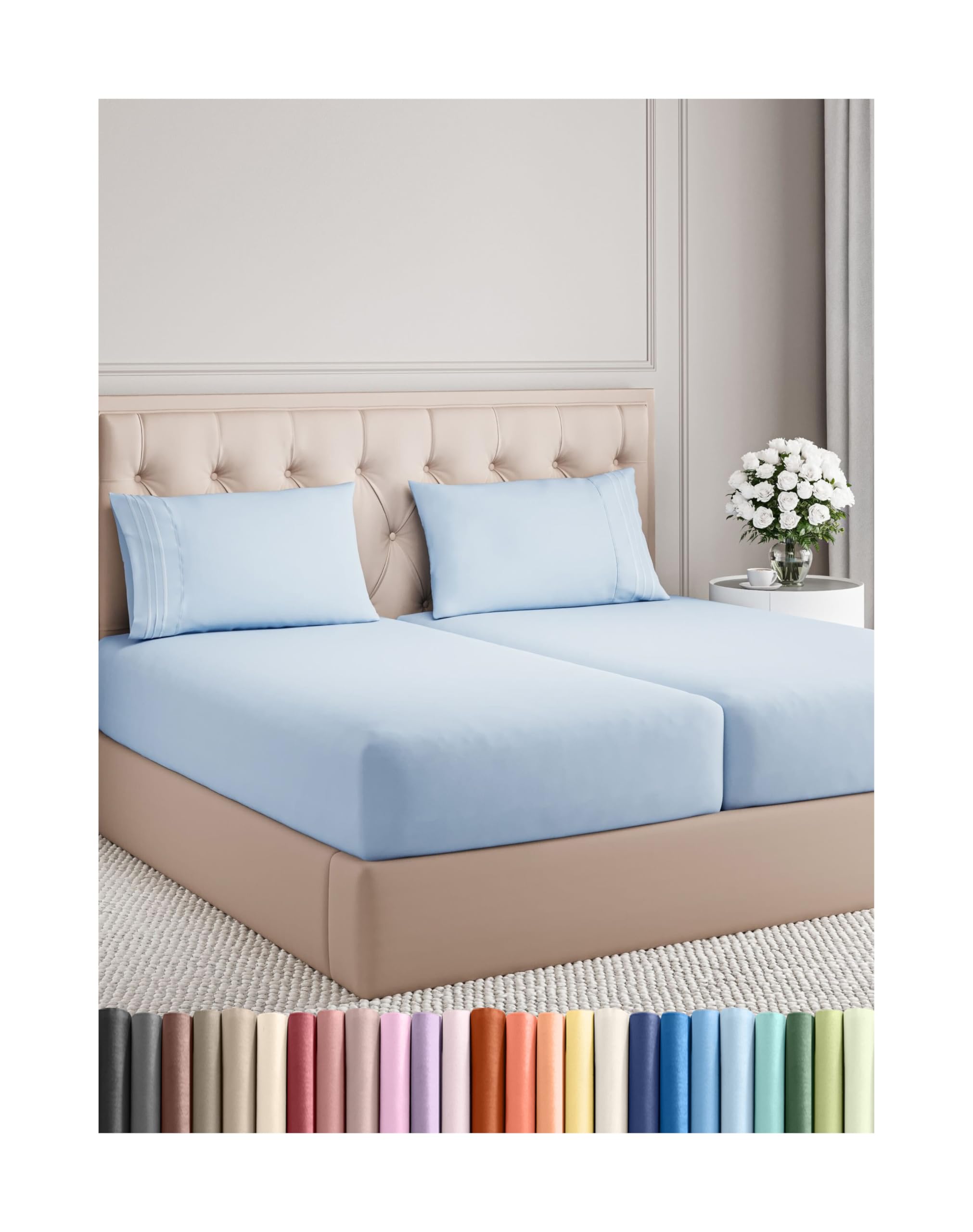 Photo 1 of Split King Size 5 Piece Sheet Set - Comfy Breathable & Cooling Bed Sheets Set - Hotel Luxury Bedding for Women, Men, Kids, Teens, Boys & Girls - Deep Pockets, Soft, Wrinkle Free - Oeko-Tex - Sky Blue