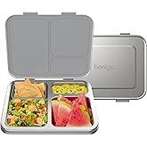 Bentgo Kids Stainless Steel Leak-Resistant Lunch Box - 3-Compartments with Bonus Silicone Container, Durable, Eco-Friendly, Dishwasher Safe, BPA-Free, Ideal for School, Ages 3+ (Silver)