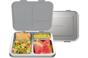 Bentgo Kids Stainless Steel Leak-Resistant Lunch Box - 3-Compartments with Bonus Silicone Container, Durable, Eco-Friendly, Dishwasher Safe, BPA-Free, Ideal for School, Ages 3+ (Silver)