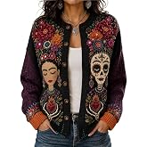 Women's Sugar Skull Knitted Cardigan, Floral Day of The Dead Button Sweater | Dia de los Muertos Knit Sweater for Women, Cozy Fall Mexican Heritage Cardigan, Mexico Mariachi La Catrina Festival Outfit