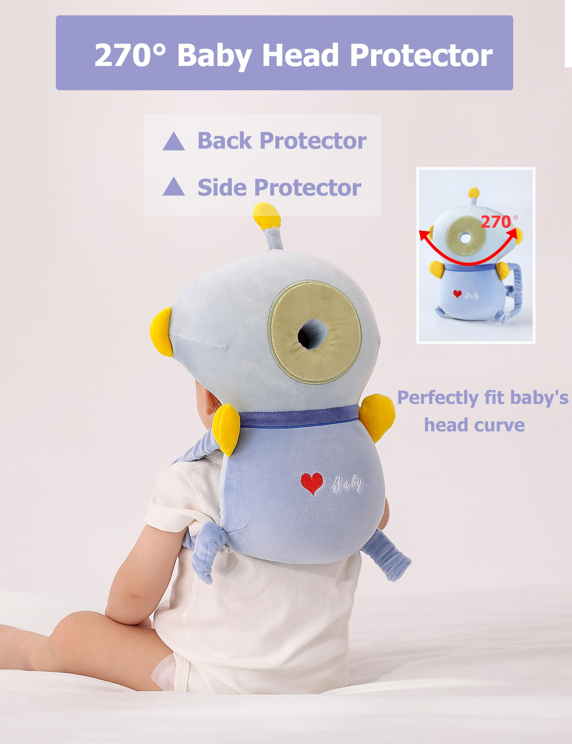 JunNeng Baby Head Protector Backpack Memory Foam, 3-Sided Fall Head Safety Protection, Blue Astronaut